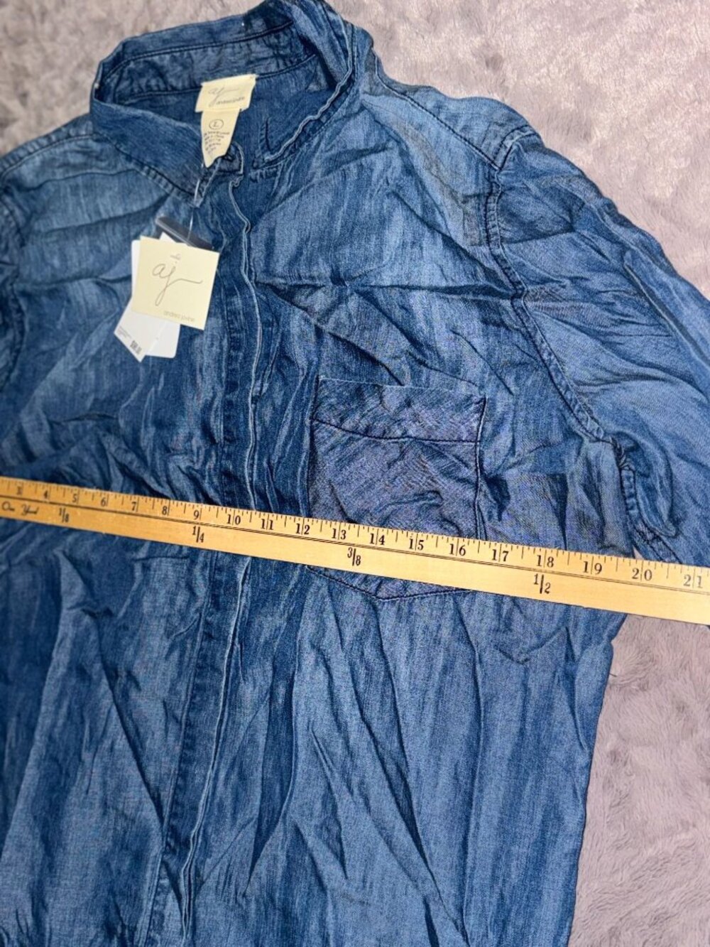 Andrea Jovine Denim Long-Sleeve Tunic Shirt Dress L 100% Tencel Blue - Picture 8 of 8